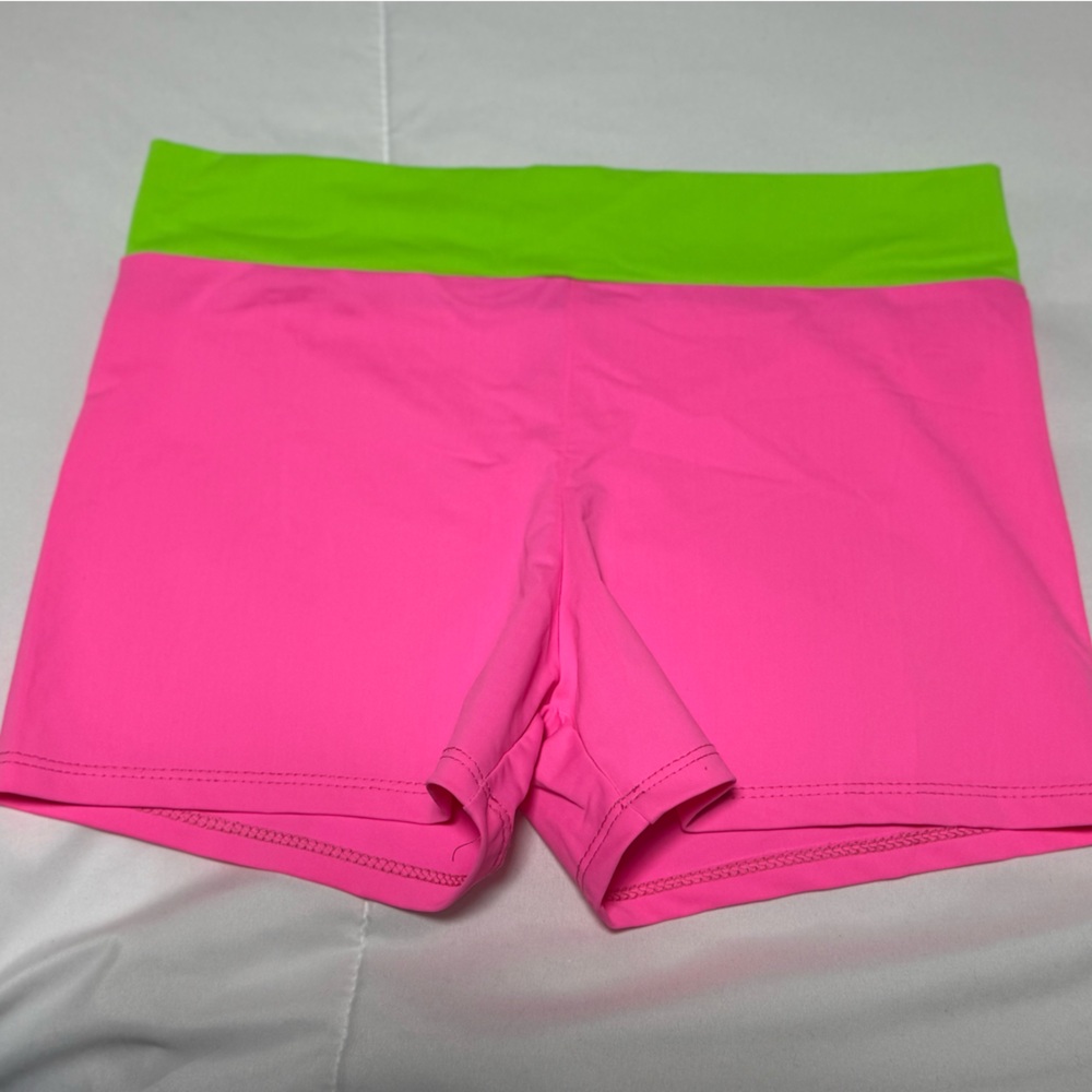 Women's Athletic Shorts - Neon Pink with Lime Waistband